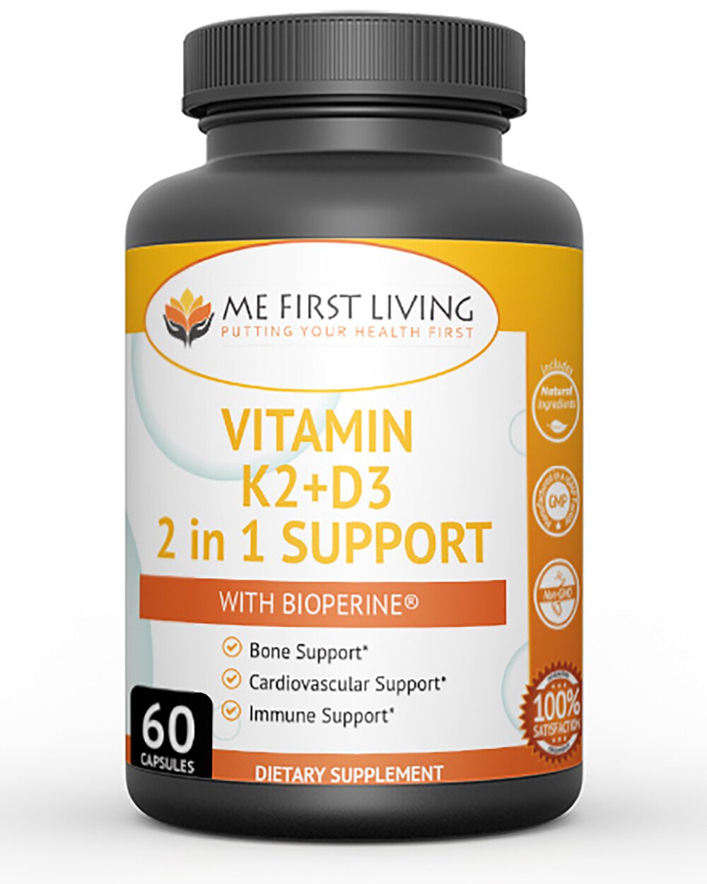 Me First Living K2+D3 Vitamin with Bioperine – 2 in 1 Support – 60 Capsules