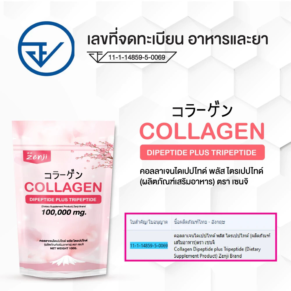 2 x Zenji Fish Collagen Dipeptide plus Tripeptide Skin Firming 100g. Powder