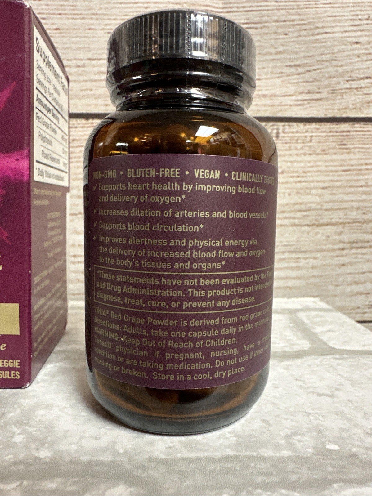 VINIA Blood Flow Capsules Red Grape Powder Nitric Oxide Supplement 60 Caps 3/28