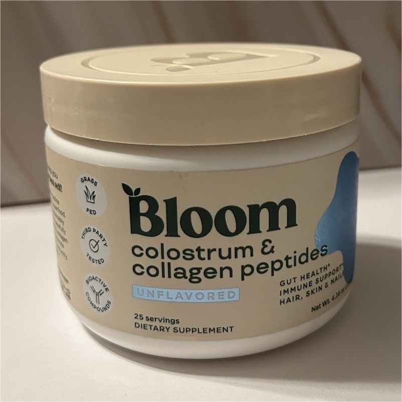 Bloom Colostrum & Collagen Peptides Powder Unflavored Grass Fed Exp date 01/2027