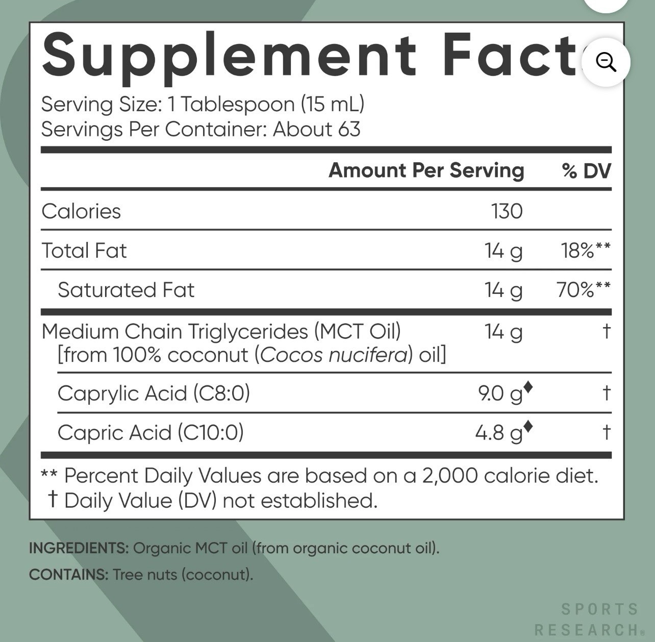Sports Research Organic MCT Oil Non-GMO Gluten-Free Certified Vegan 32 fl oz