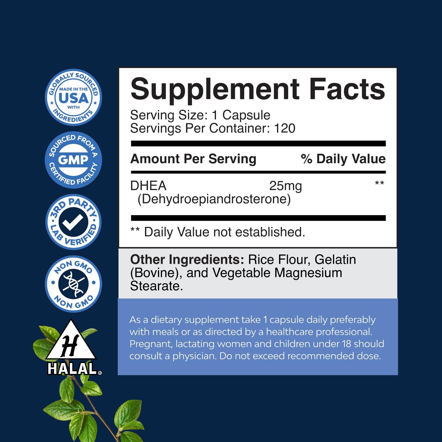 DHEA Supplement for Women & Men – 25mg per Serving 120 Count (Pack of 1)