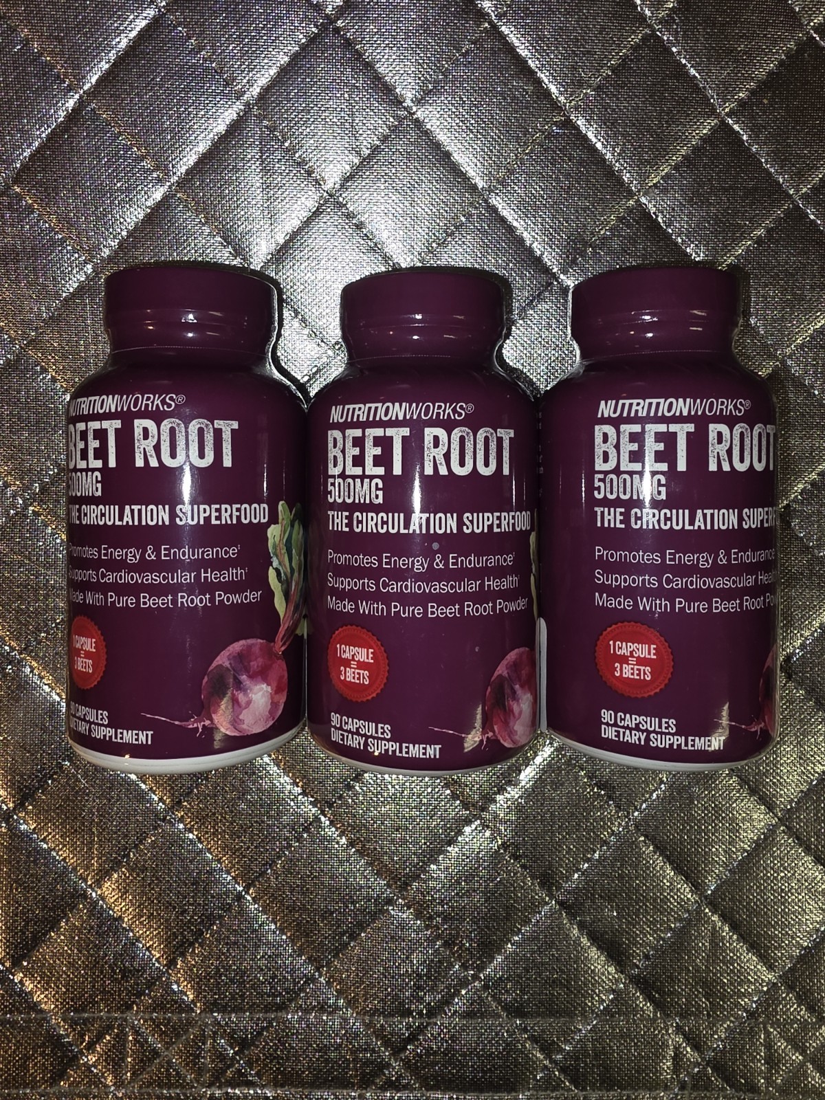 NutritionWorks ® Beet Root Circulation Superfood 90 Capsules 500mg Lot Of 3