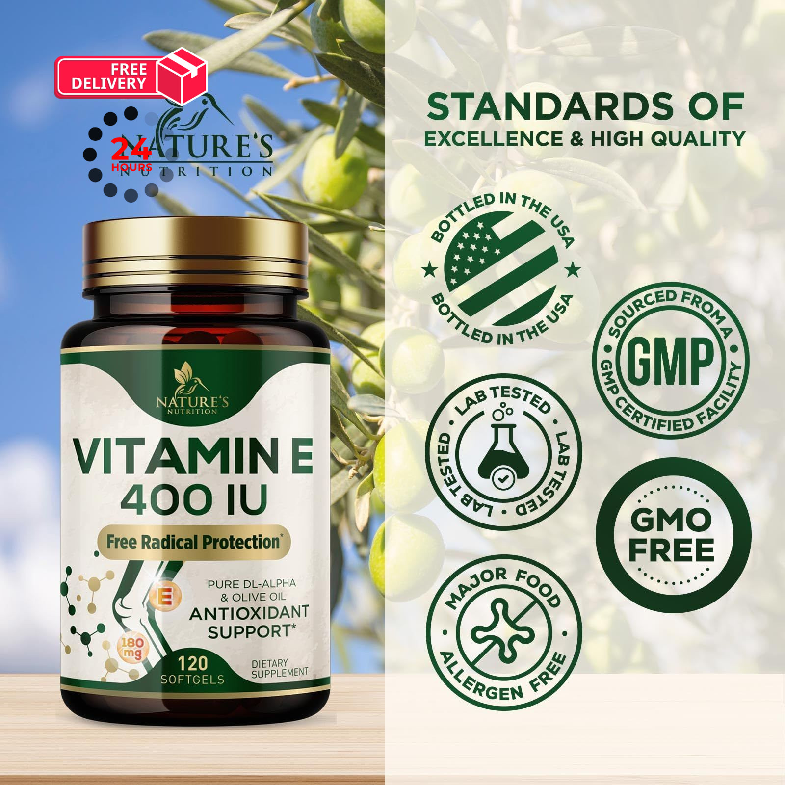 Vitamin E 180mg Per Serving – E Vitamins DL-Alpha, 120 Count (Pack of 1)