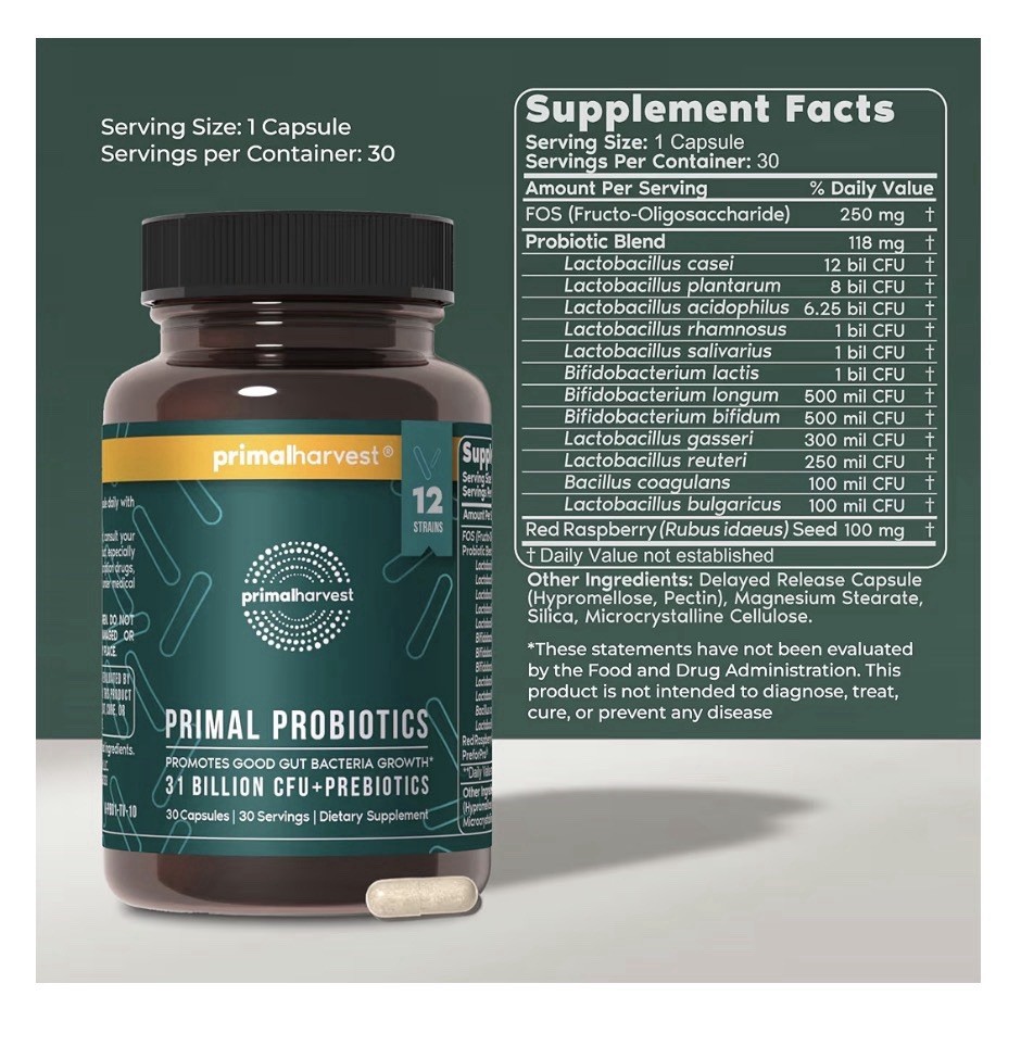Primal Harvest Primal Probiotics Prebiotics Women Men Daily Supplement 30capsule