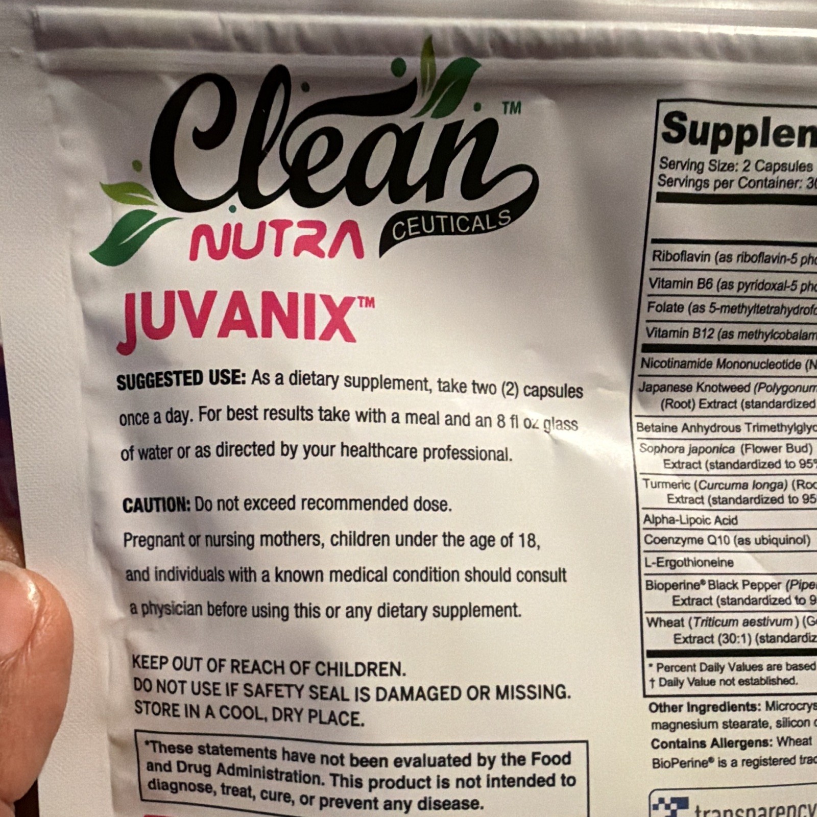 Clean Nutra Juvanix NMN Resveratrol Quercetin CoQ10 TMG 60ct Vegan Exp 03/2028