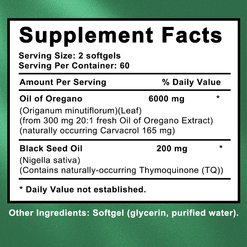 Oil of Oregano Softgels 2 in 1 6000mg with Black Seed Oil Immune Support