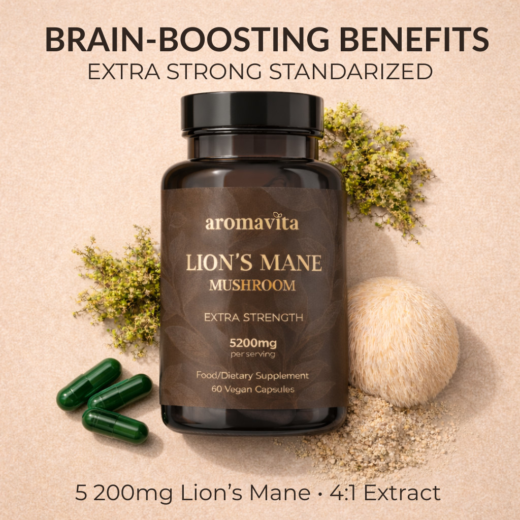 Aromavita Lion’s Mane Mushroom Extra Strength 5200mg per Serving -Mental clarity