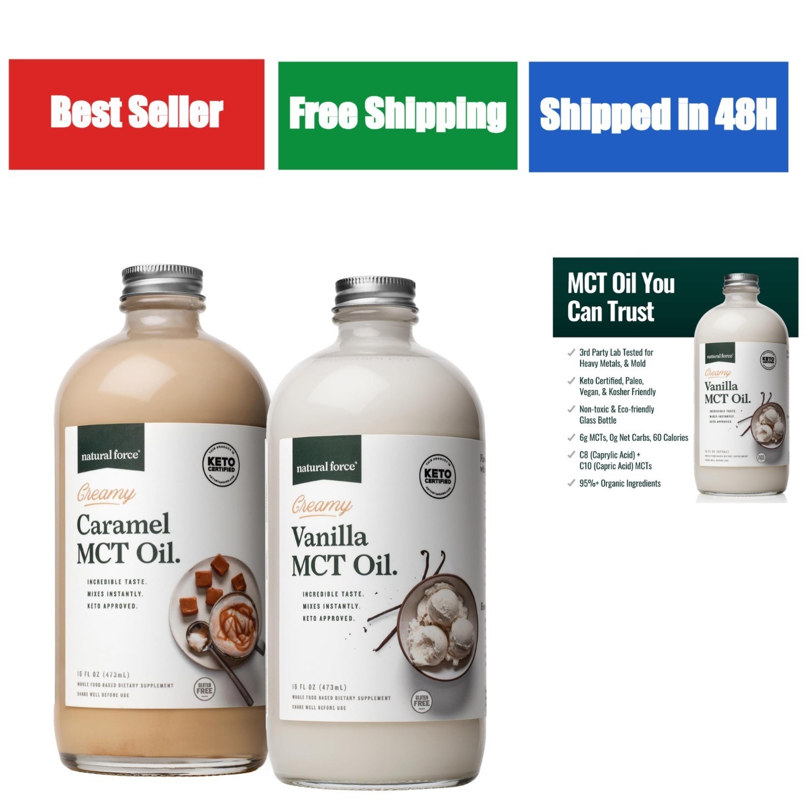 Natural Force Creamy Vanilla & Caramel MCT Oil Bundle – 32 oz