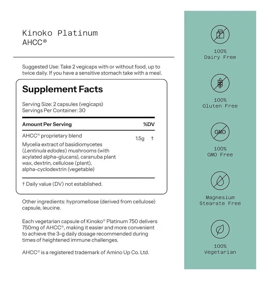 Quality of Life Kinoko Platinum AHCC Herbal Supplement Immune Support 60capsules