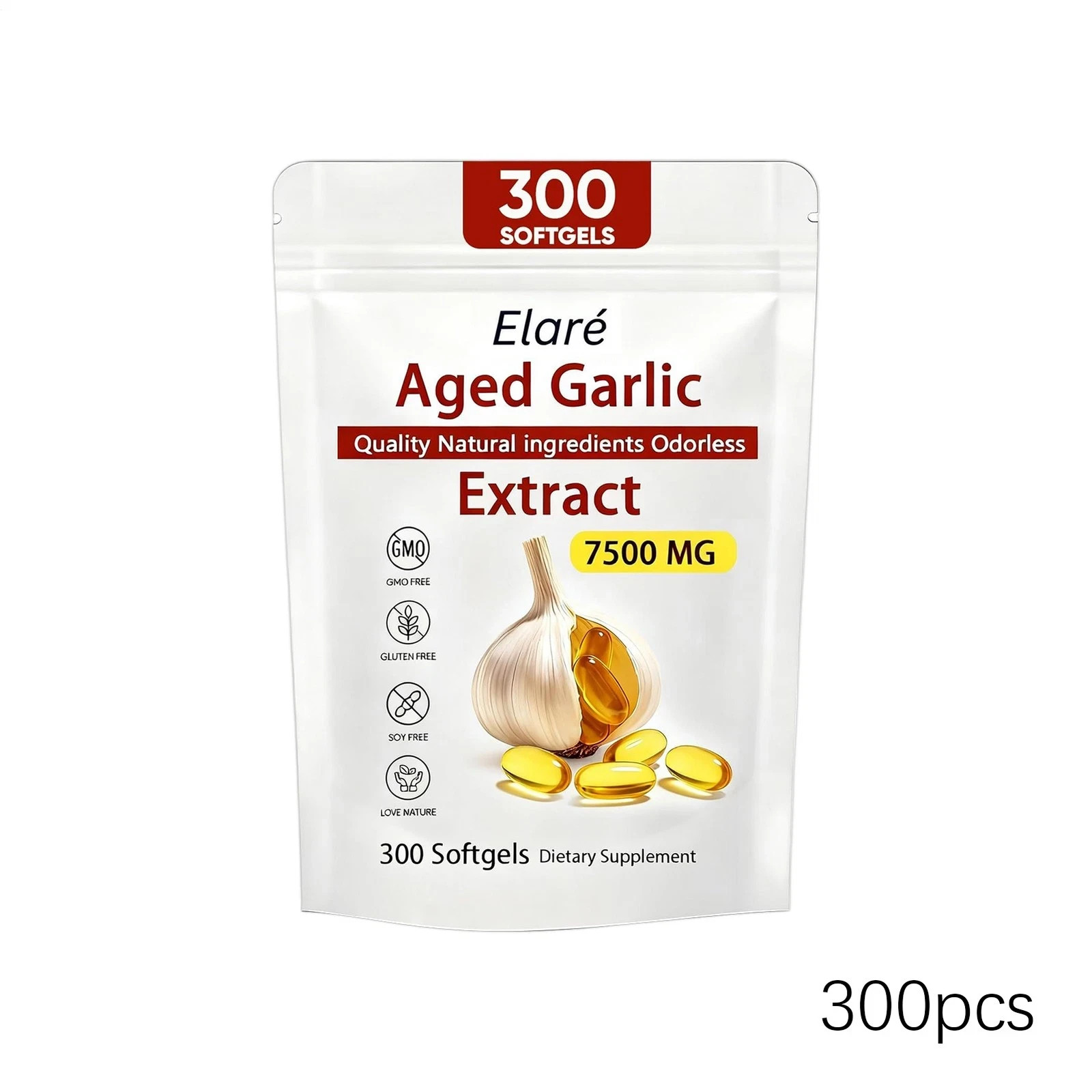 1-3Pack Garlic Aged Elare Essence, 300 Softgels, 7500mg Odorless
