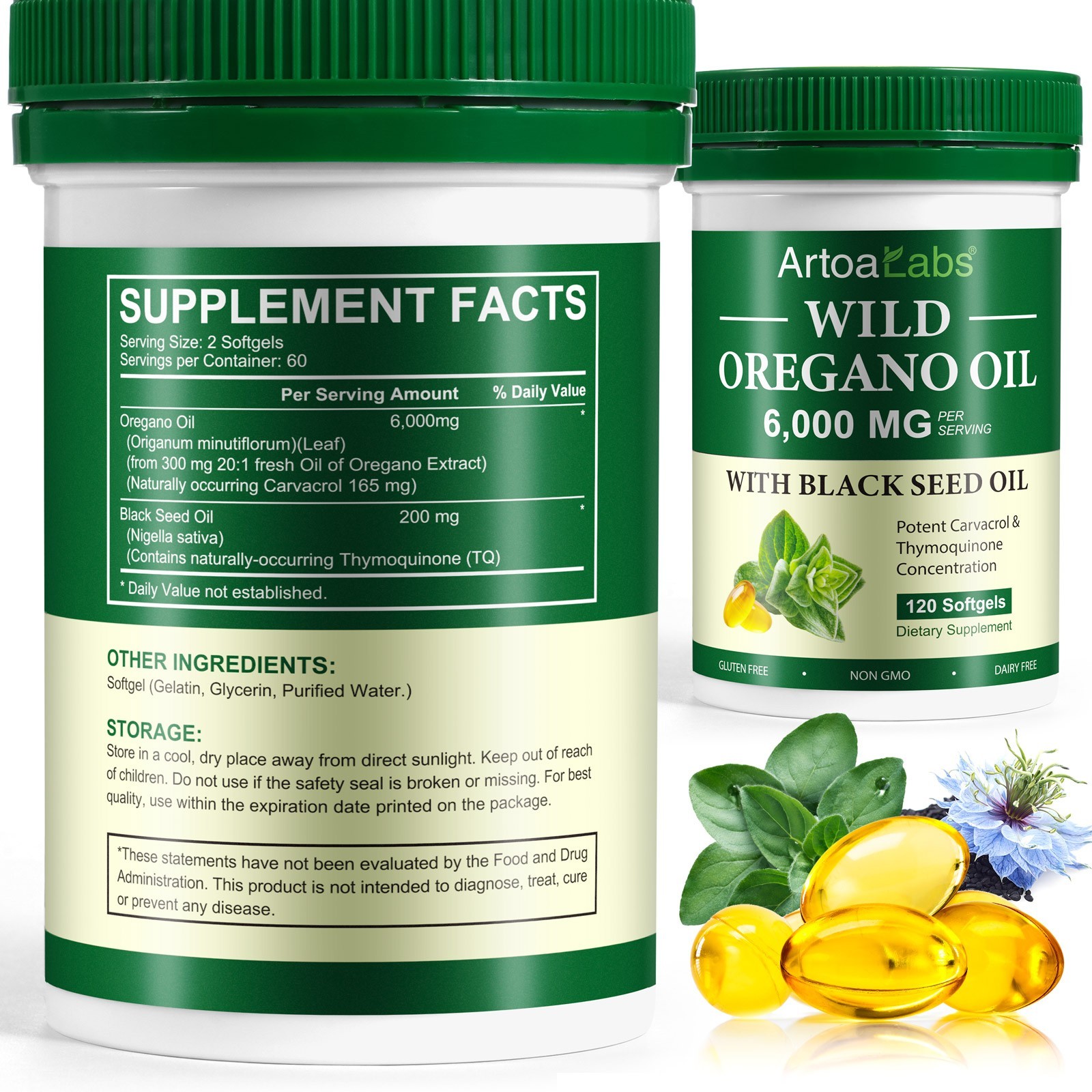 ArtoaLabs Wild Oregano Oil Softgels with Black Seed Oil – Digestive Health