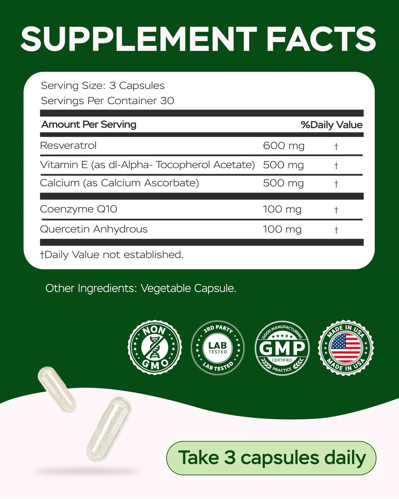 Resveratrol Supplement 1800mg Complex – COQ10, 90 Count (Pack of 1)