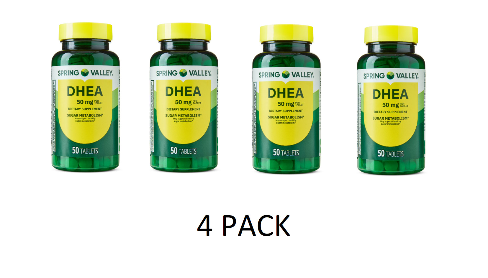 4 PACK Spring Valley DHEA 50mg Tablets, Dietary Supplement, 50 Count