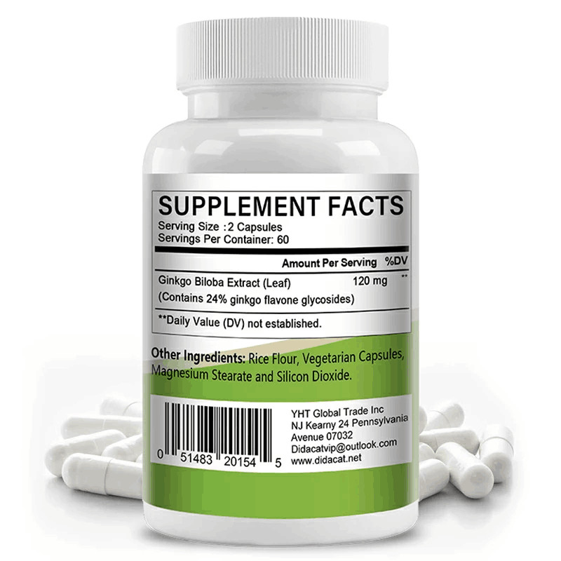 Ginkgo Biloba Extract 120mg Vegan Capsules – Brain Booster Gluten Free & Non-GMO