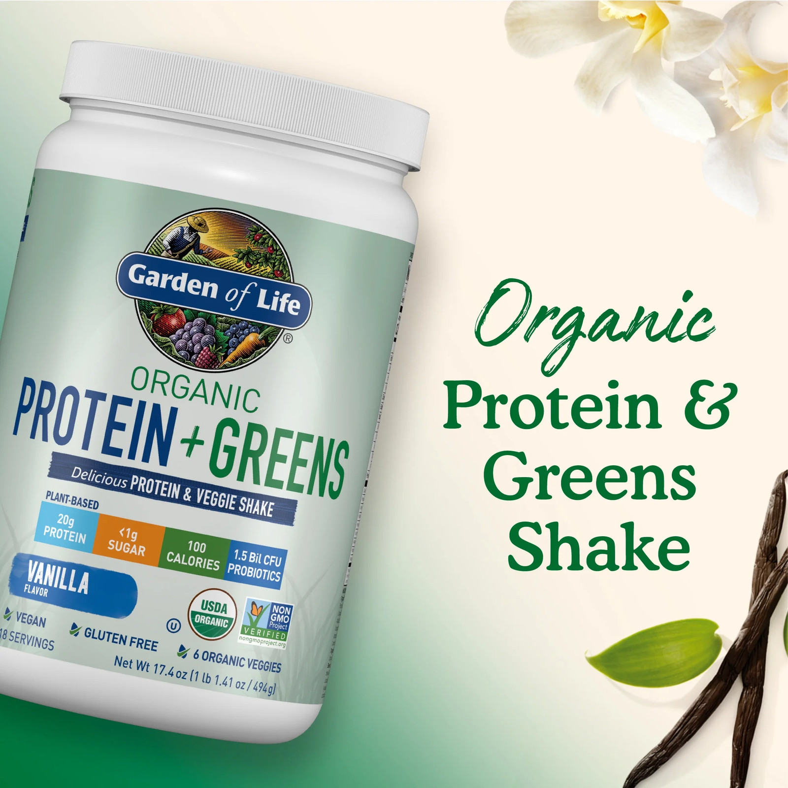 Organic Plant Based Greens Probiotic 20G Protein Shake Drink Powder for Digestiv