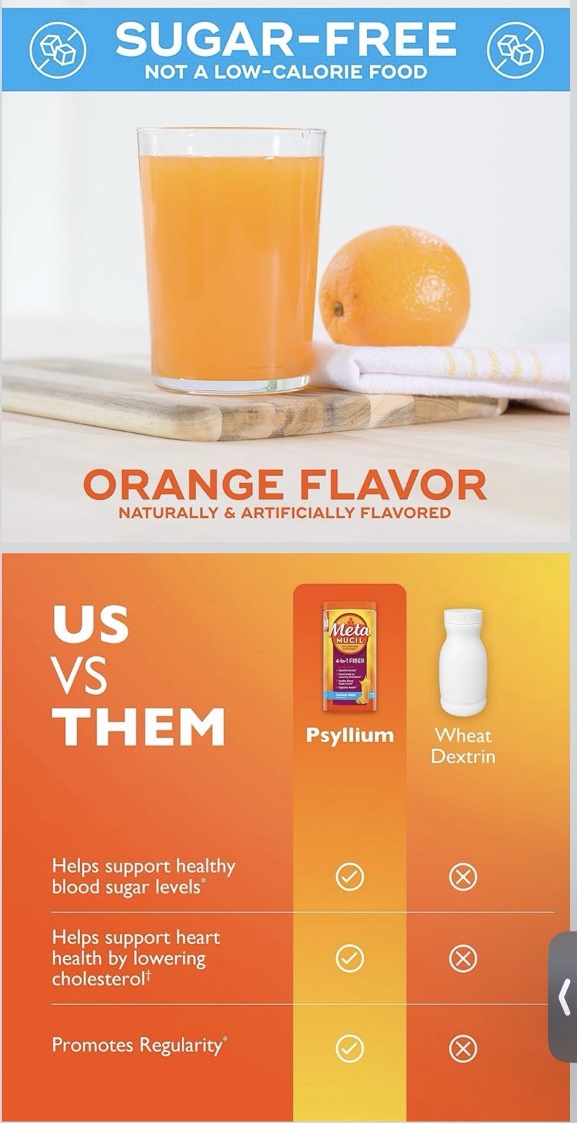 Metamucil 4-in-1 Fiber Psyllium Husk Powder Sugar-Free Orange 36.8oz