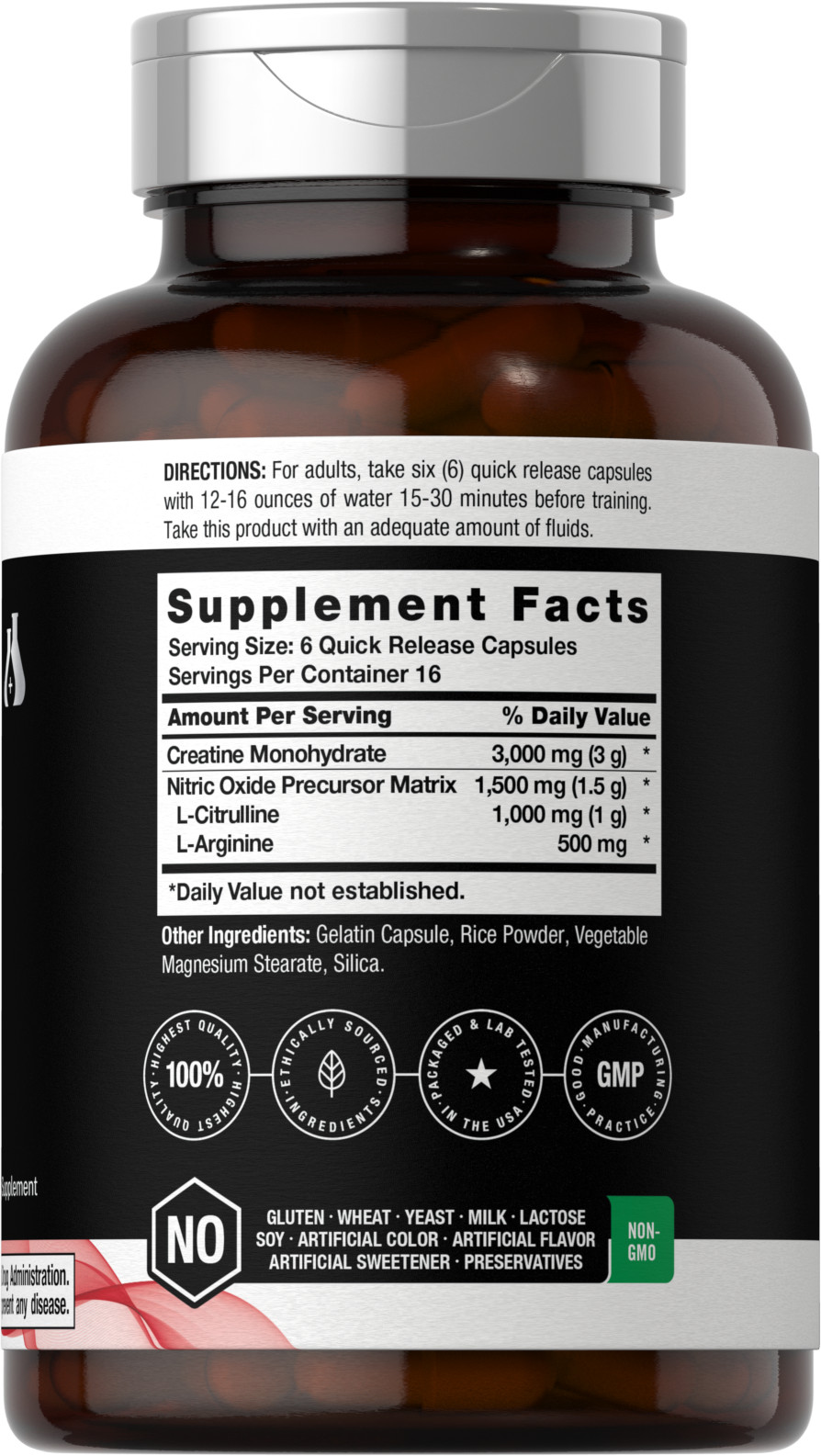 Nitric Oxide Supplement with Creatine | 100 Capsules | by Berkshire Labs