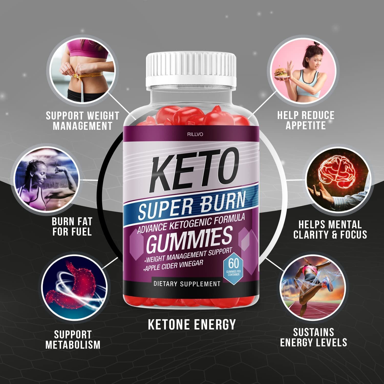 Rillvo (2 Pack) Keto SuperBurn Gummies ACV Gummies with Apple Cider Vinegar…