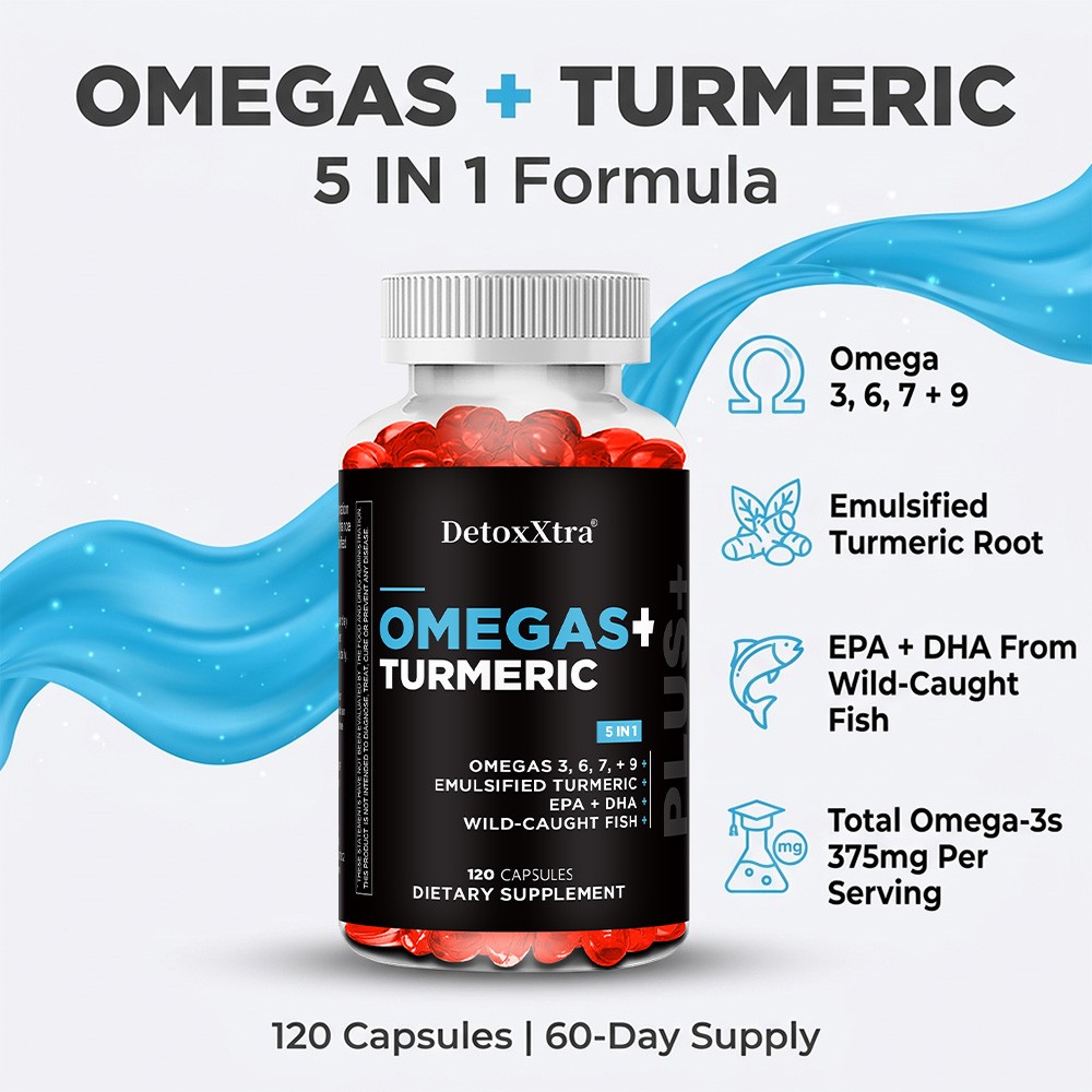 Omega 3,6,7,9 Caps with Turmeric Root for Daily Whole Body Wellness 30~120Caps