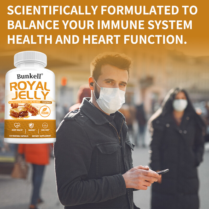 Royal Jelly Capsules 1995mg Equivalent,Heart,Immune & Skin Support, 120 Veg Caps