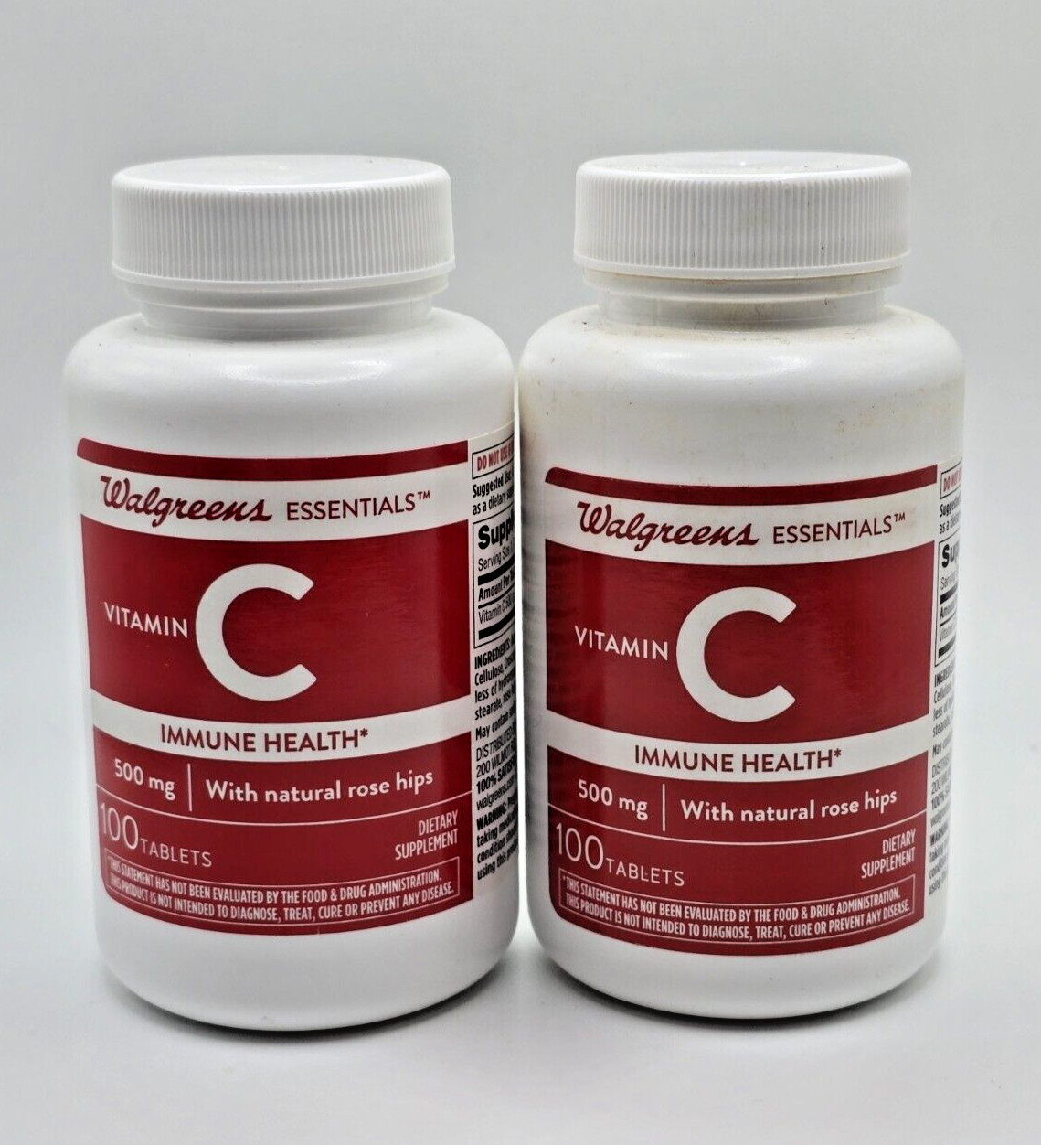 2 Walgreens Essentials Vitamin C 500mg 100 Tablets = 200 Immune Health BB11/26