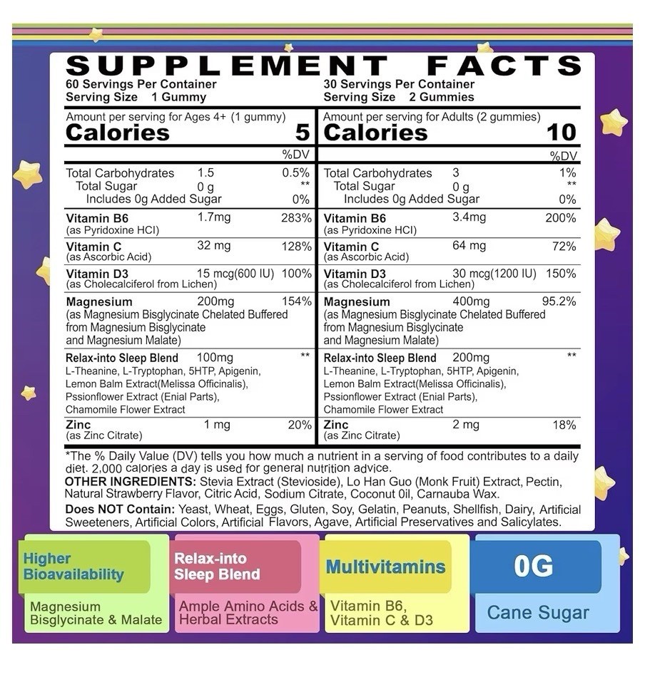 Neviss Magnesium Glycinate Complex Natural Azzz for Adults & Kids 60 Gummies