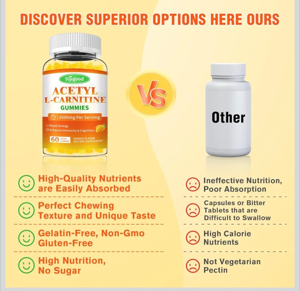 Suppgood Acetyl L Carnitine Gummies Dietary Supplement Mango 2500mg Vegan Sealed
