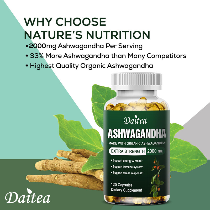Organic Ashwagandha Capsules 2000mg with Black Pepper Root Powder
