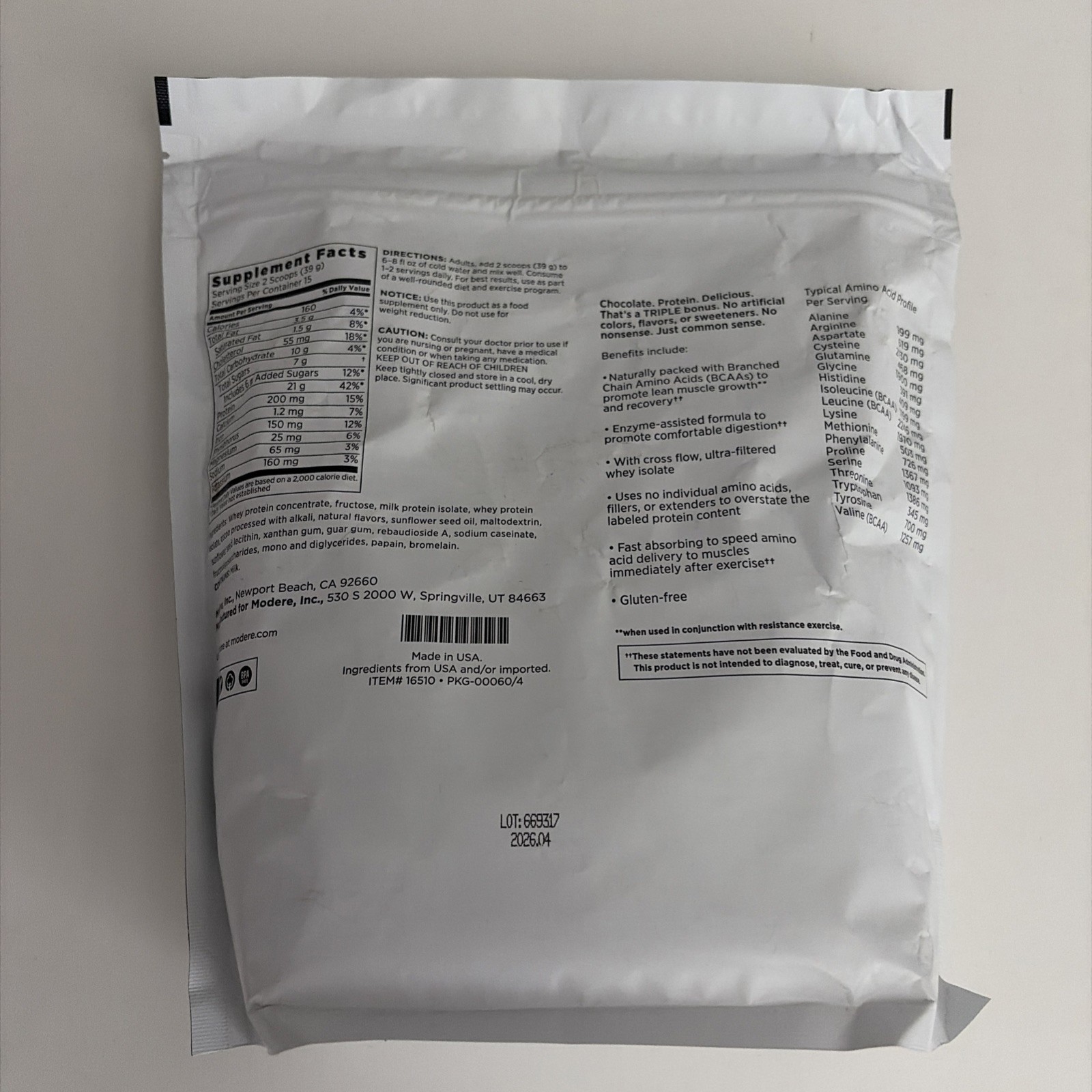 Modere Whey Protein Chocolate 1.3lbs Muscle, Ultra-filtered. New sealed exp 4/26