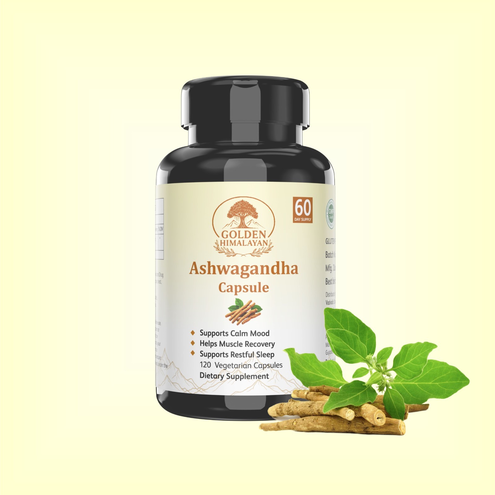 Golden Himalayan Ashwagandha Capsules: 120 count 700 mg vegetarian capsules