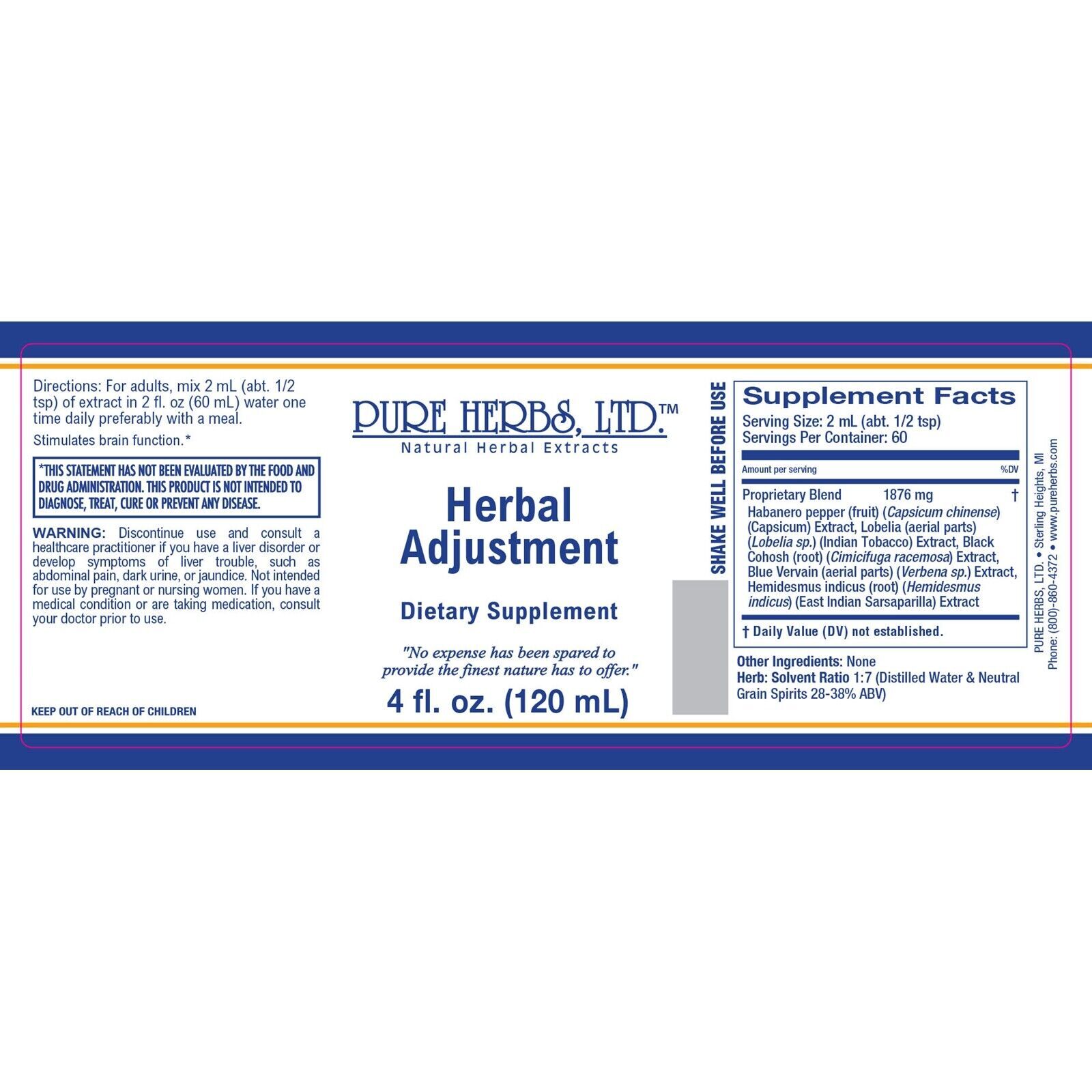 Pure Herbs Herbal Adjustment, 4 oz.
