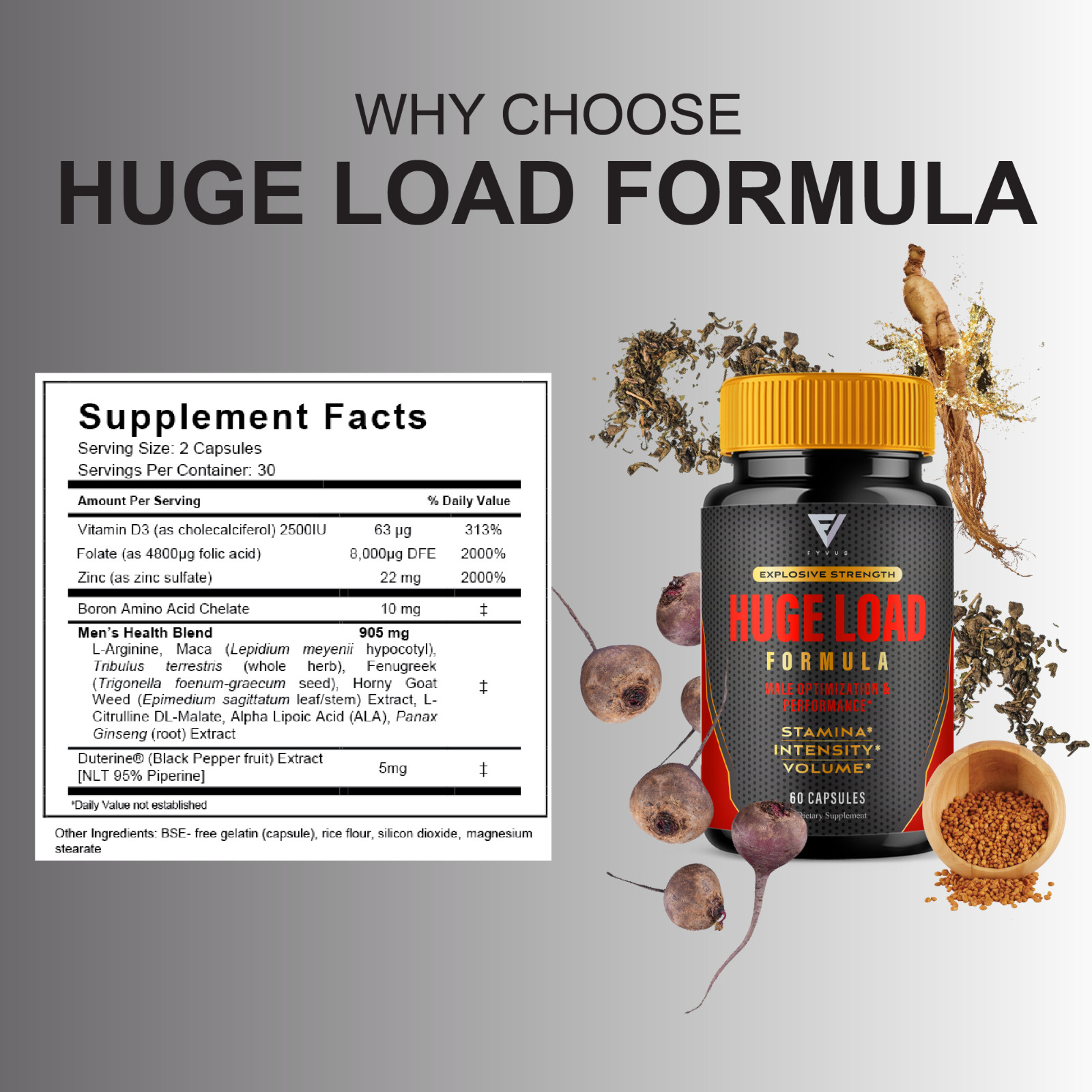 (5 Pack) Huge Load Advanced Formula, HugeLoad Male Support Pills (300 Capsules)