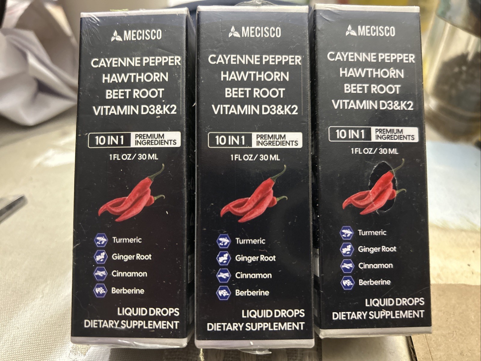 3 X Mecisco Cayenne Pepper Hawthorn Beet Root D3 K2 Liquid Drops 1 oz Supplement