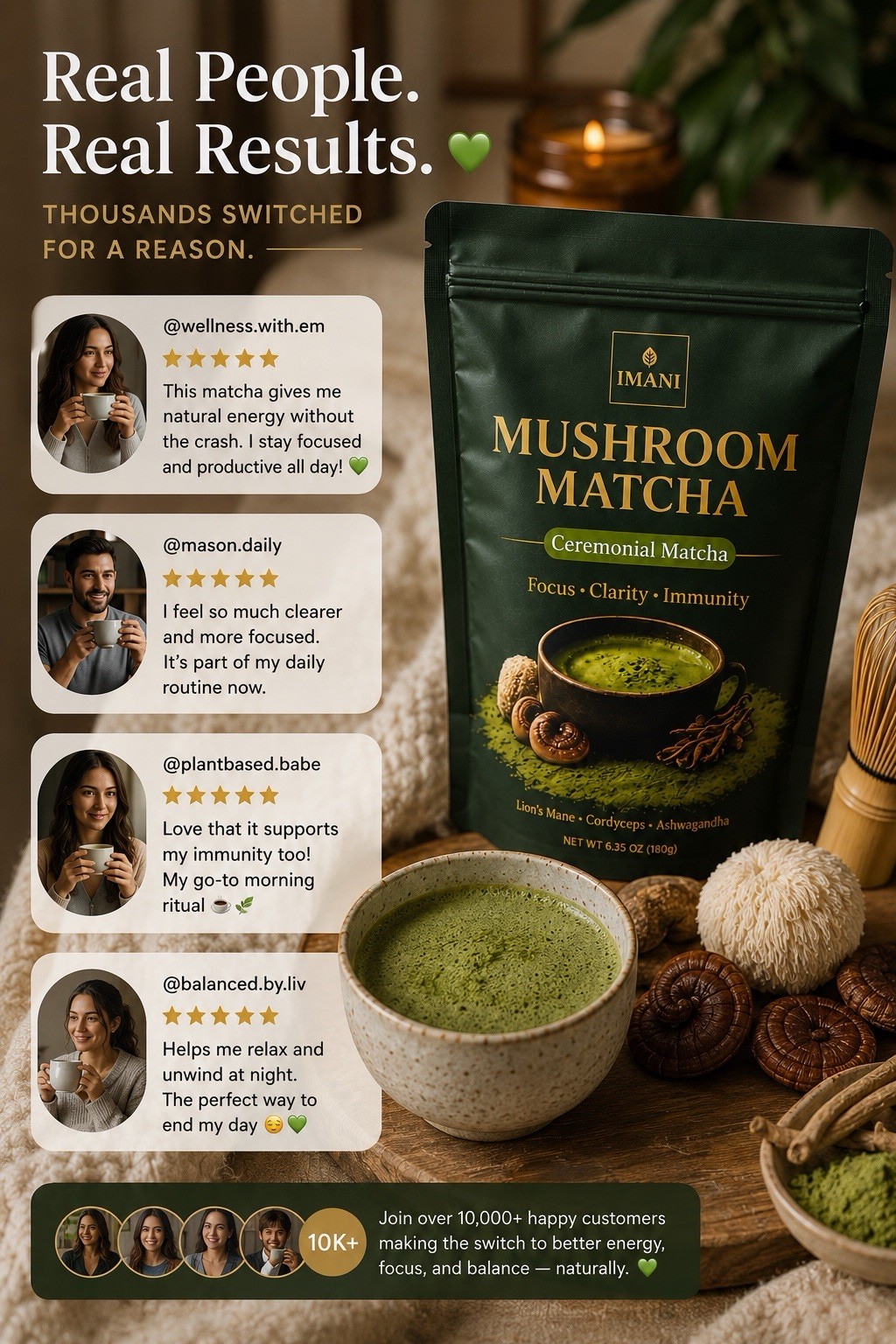 IMANI Mushroom Ceremonial Matcha Focus, Clarity & Calm Energy Superfood Blend