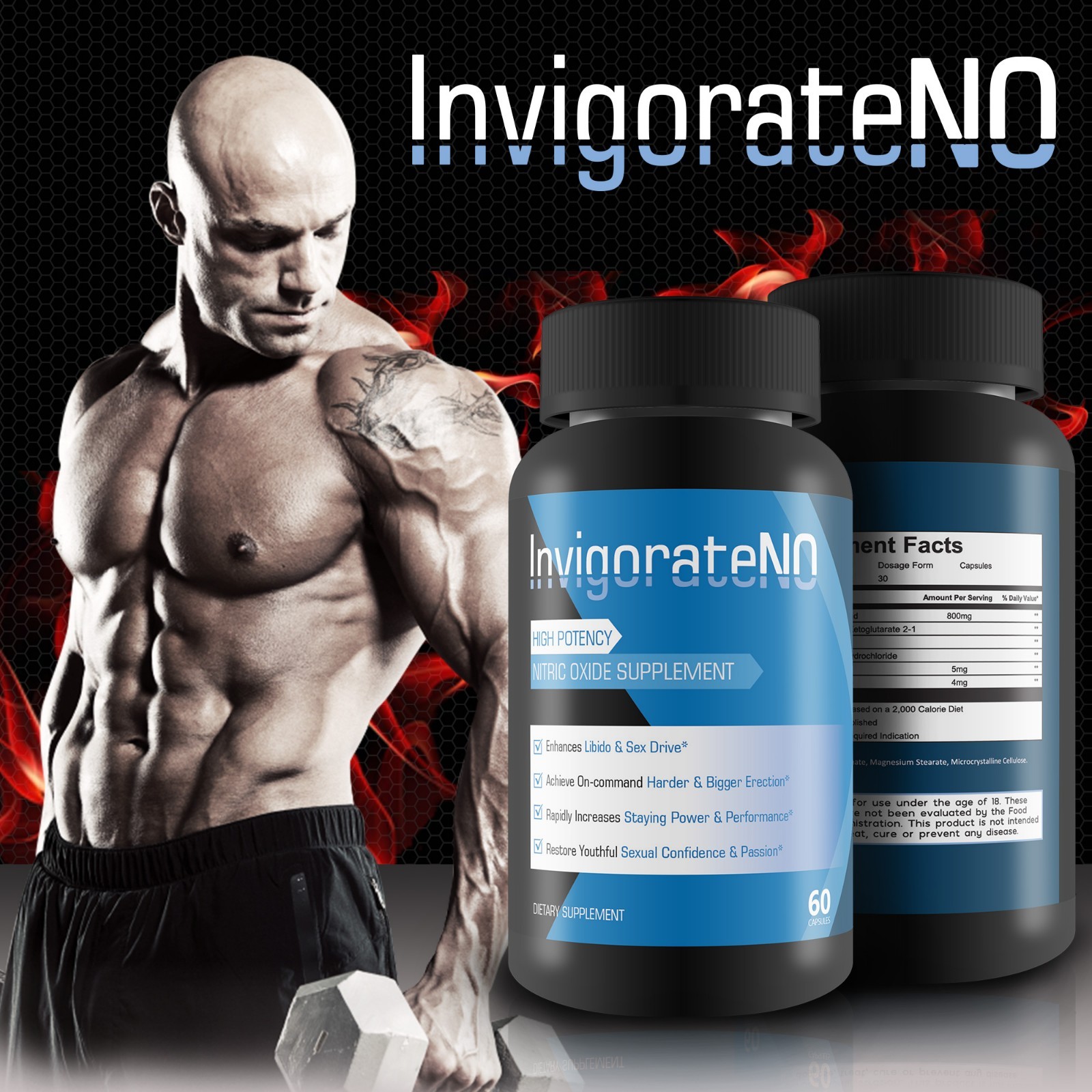 Invigorate N.O. – Powerful Nitric Oxide Booster – Increase Blood Flow, Endurance