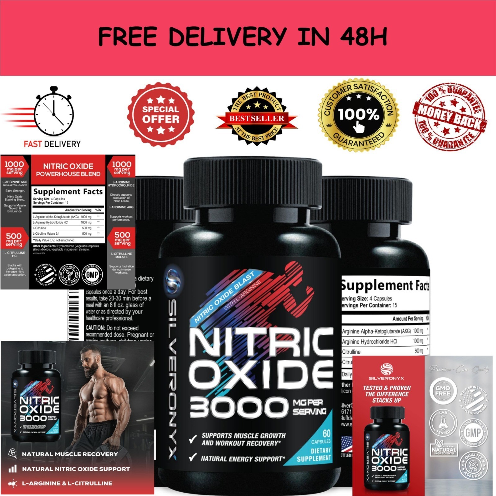 SilverOnyx Extra Strength Nitric Oxide Booster 60 Capsules
