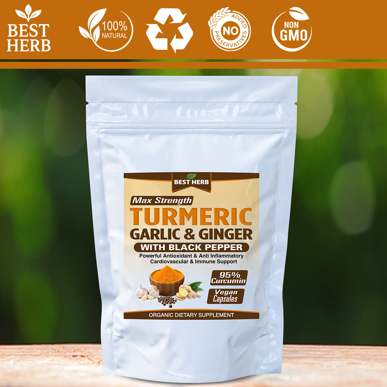 240 PURE TURMERIC GARLIC GINGER BLACK PEPPER EXTRACT 95% CURCUMIN TUMERIC PILLS