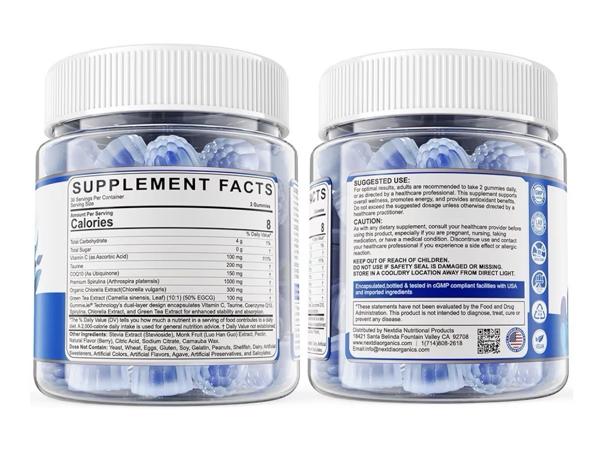 Nextdia Blue Spirulina + Chlorella Gummies High Phycocyanin Content 60 Gummies