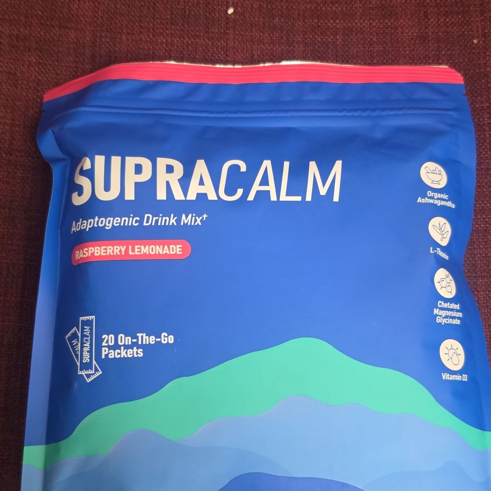 SUPRACALM Adaptogenic Drink Mix Powder Raspberry Lemonade 20 Packets D3