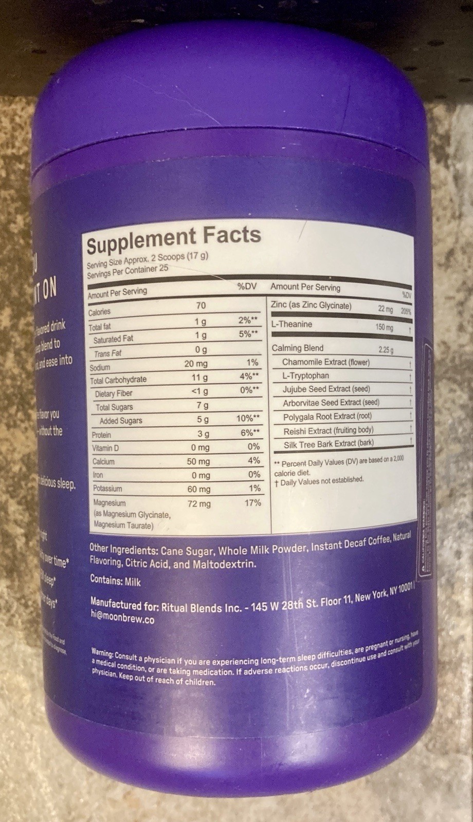 Moon Brew Magnesium Sleep Aid, Vanilla Latte, 15.12 oz NEW/SEALED BB 09/2026