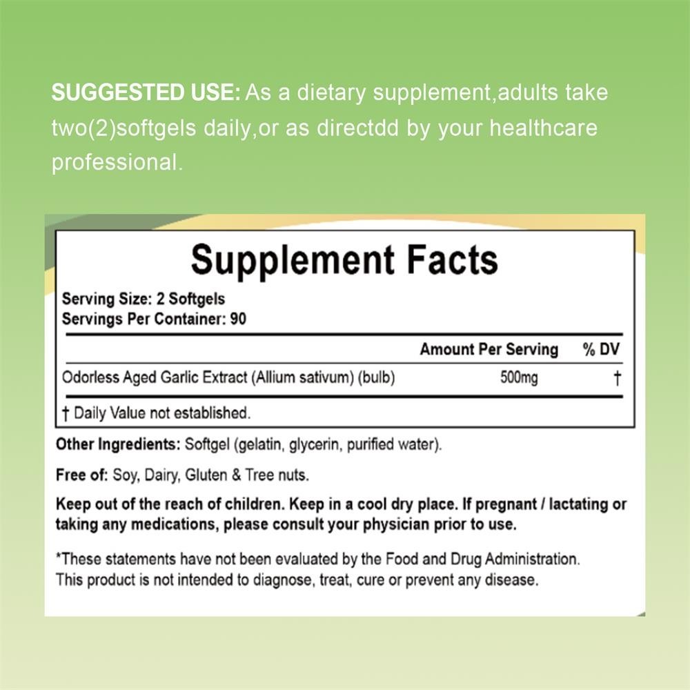 (1pack) Aged Garlic Extract, 300 Softgels, 500mg Odorless | Heart & Immune