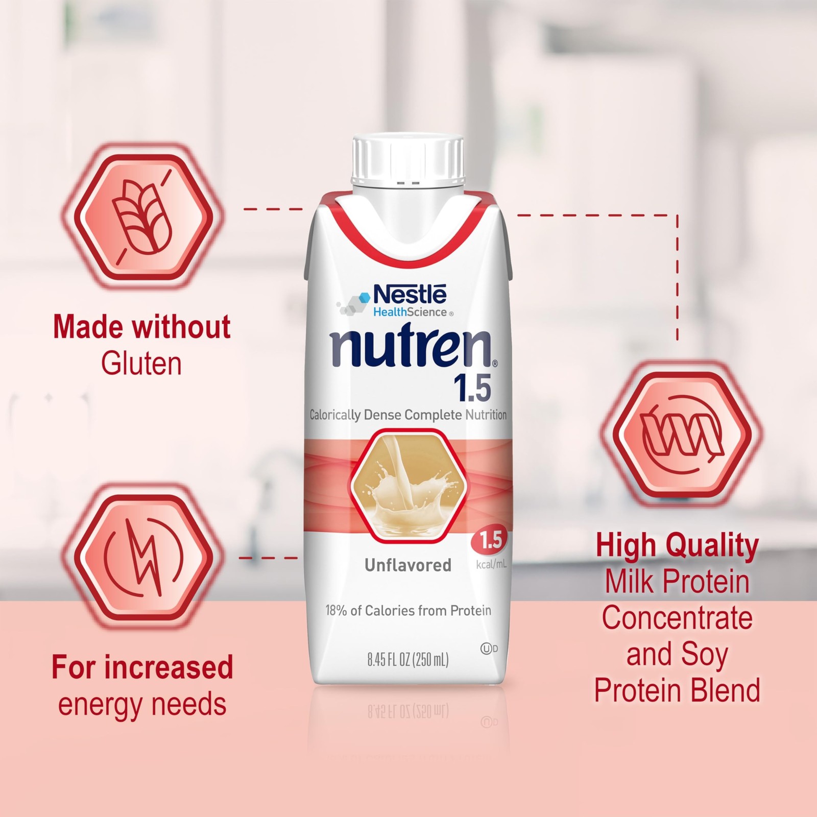 Nestle Nutren 1.5 Tube Feeding Formula Unflavored 250 mL Carton 24 Ct