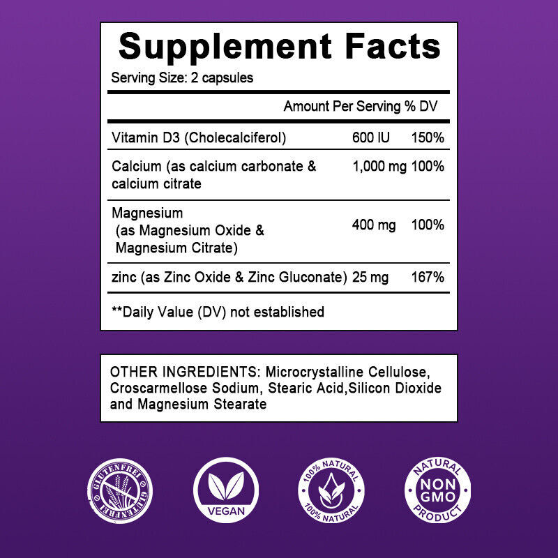 Bone, Muscle & Immune Support – Calcium Magnesium Zinc with D3, 2-Pack Capsules