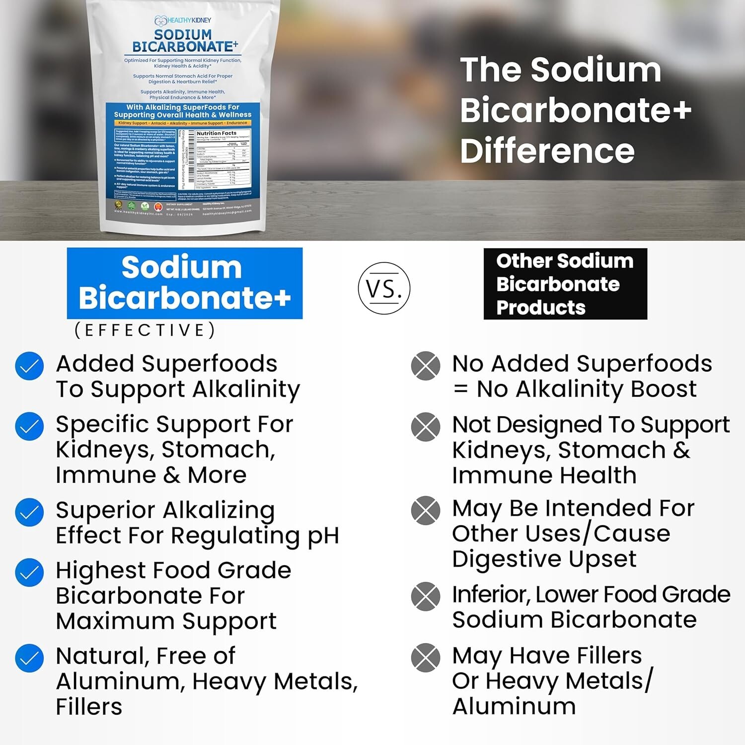 Organic Use Sodium Bicarbonate Alkaline Supplement Kidneys Stomach Powder 1LB