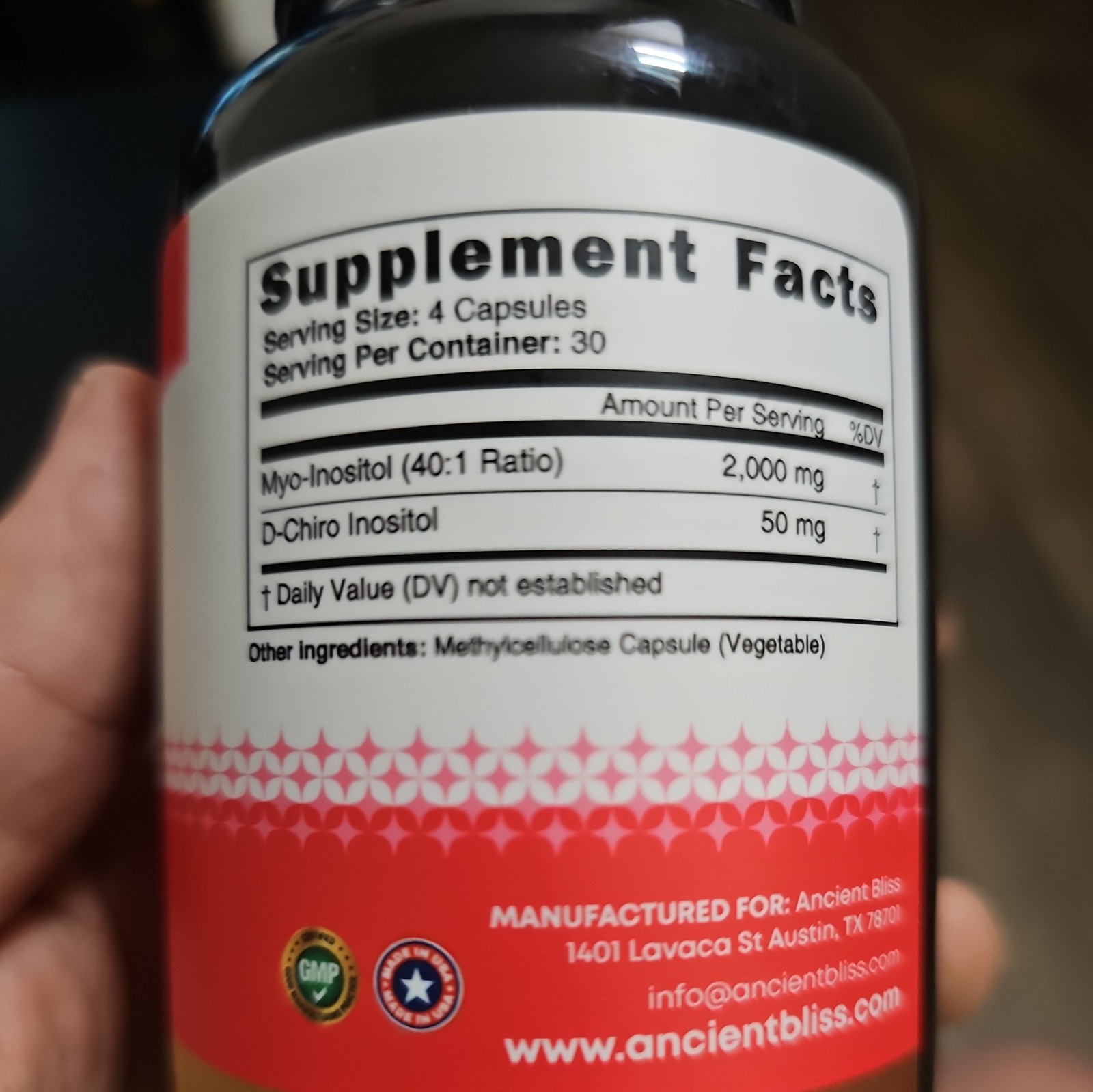 Ancient Bliss Myo & D-Chiro Inositol 2000mg/50mg 120 Capsules 30 Servings NEW