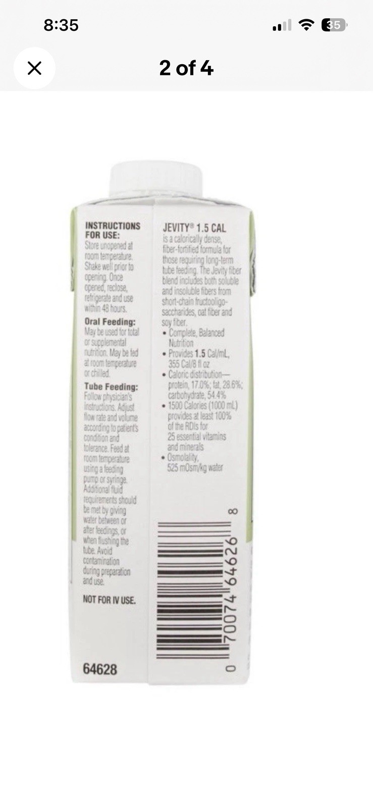 Jevity 1.5 Cal Tube Feeding Formula w/Fiber, 8oz Carton, 24 Total-Exp 5/2027