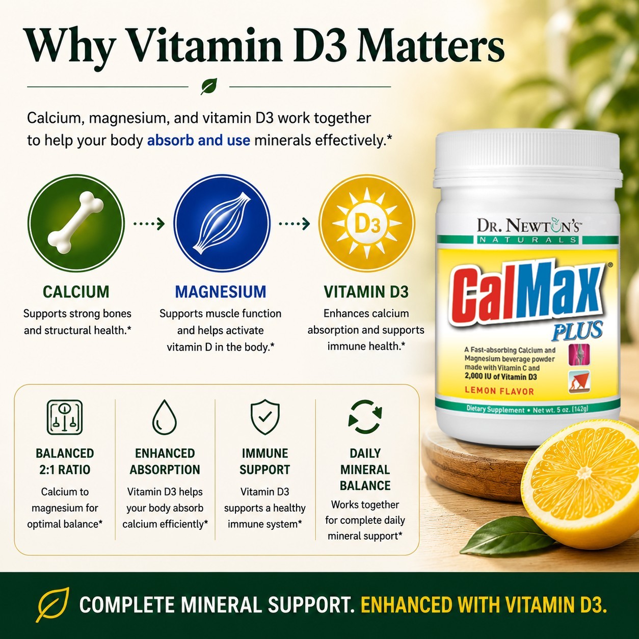 Dr. Newton’s Naturals CalMax Plus Supplement Vitamin C, D3, Calcium, Magnesium
