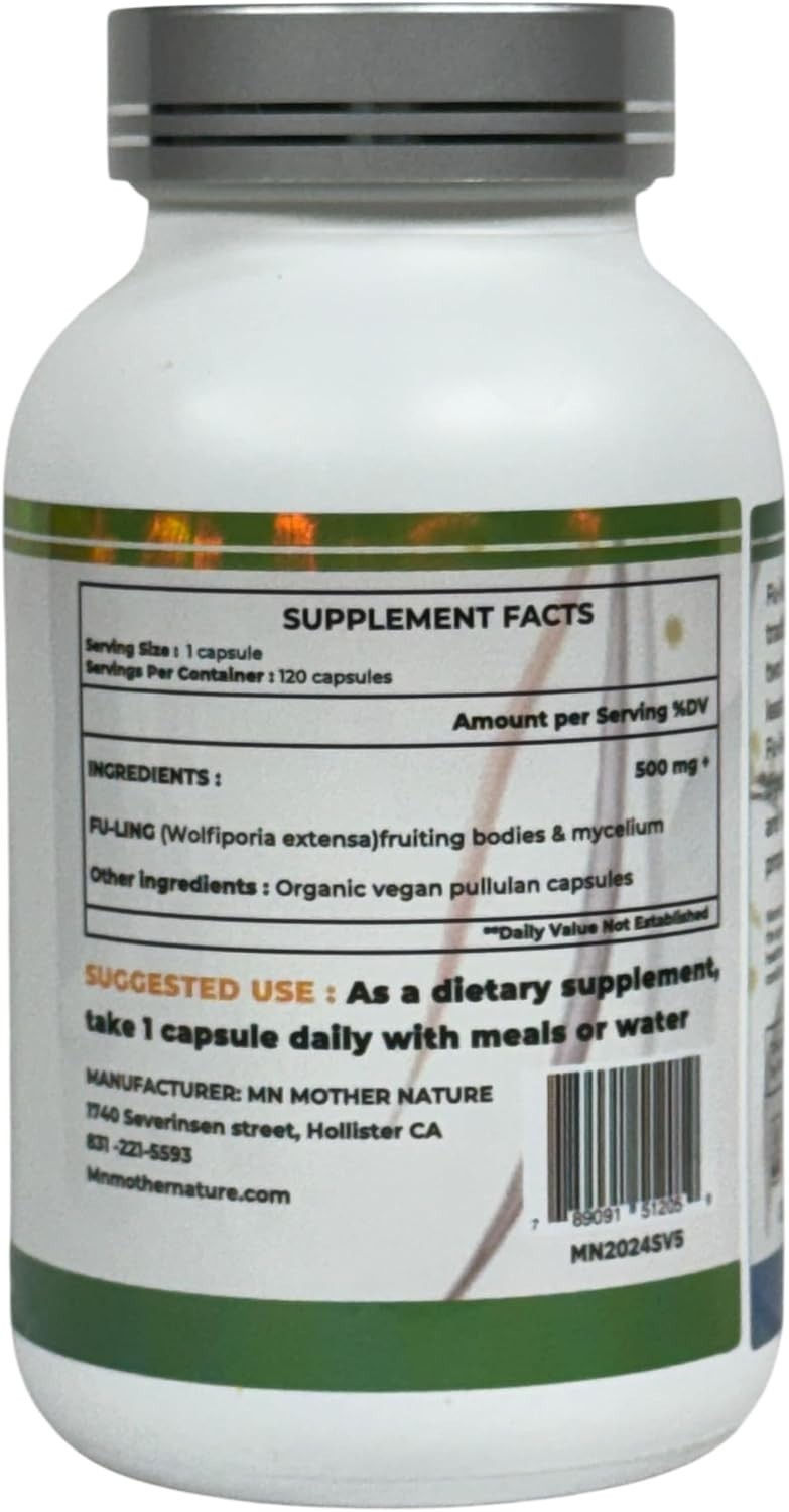 Organic Fu-Ling Mushroom 120 Vegan Capsules Poria Cocos Immune Digestive Support