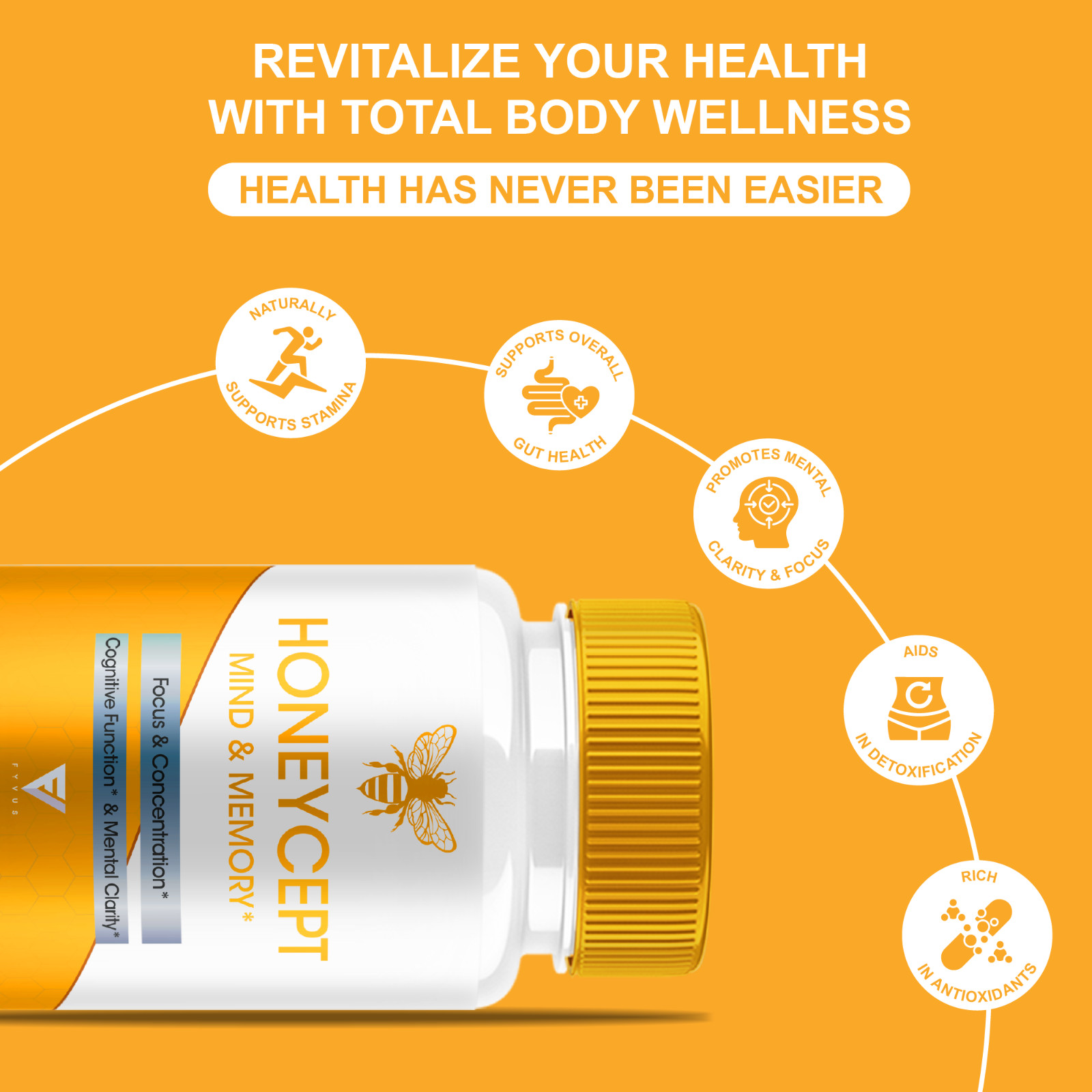 HoneyCept Mind and Memory Supplement, Honey Cept Pills (60 Capsules)